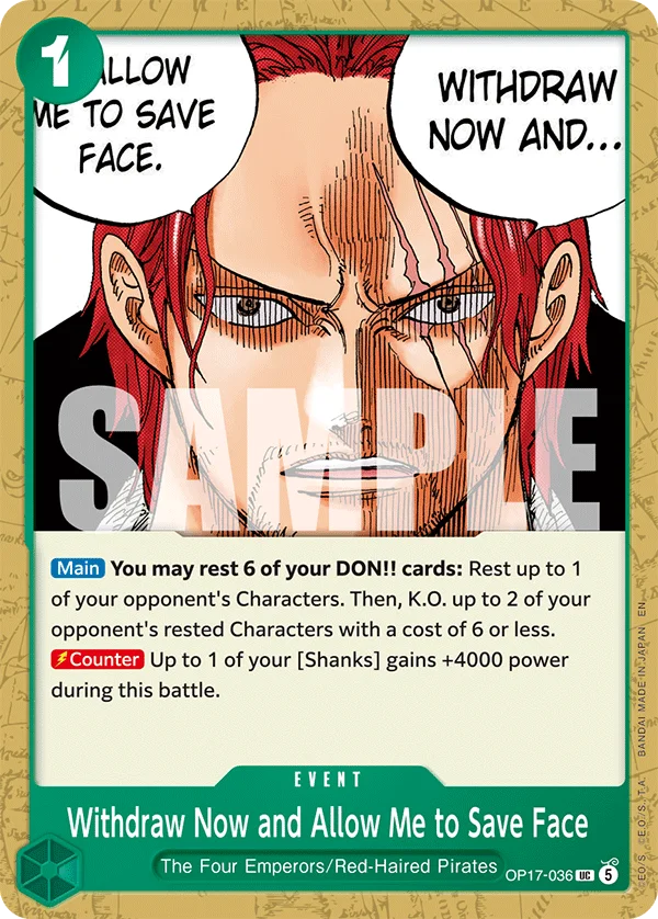 Withdraw Now and Allow Me to Save Face OP17-036 – One Piece Card Game Event
